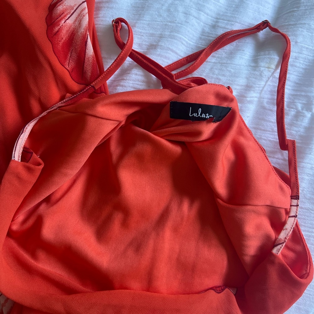 Lulu's Coral-Orange Shell Print Maxi Dress - Picture 5 of 6